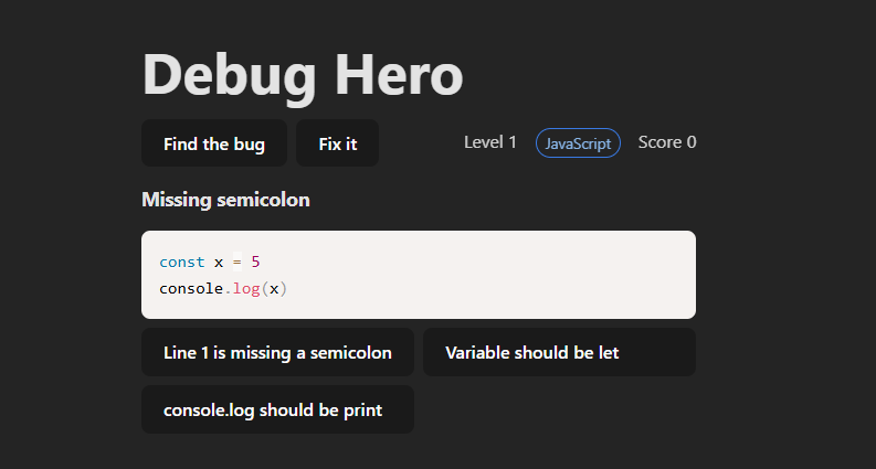 Debug Hero Screenshot